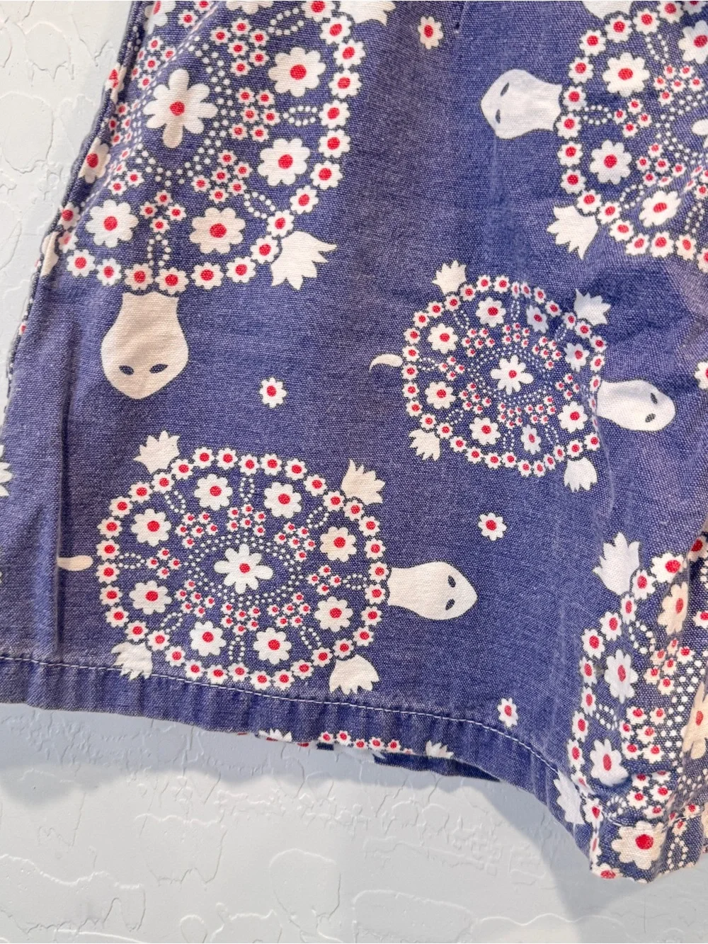 Y2K Roxy Navy Blue Floral Turtle Mini Skirt Size 9 Cotton Vacation Beach